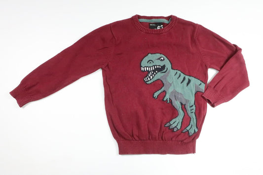 Stickad tröja med dinosaurie från Skill - Storlek 98/104 - Vinröd