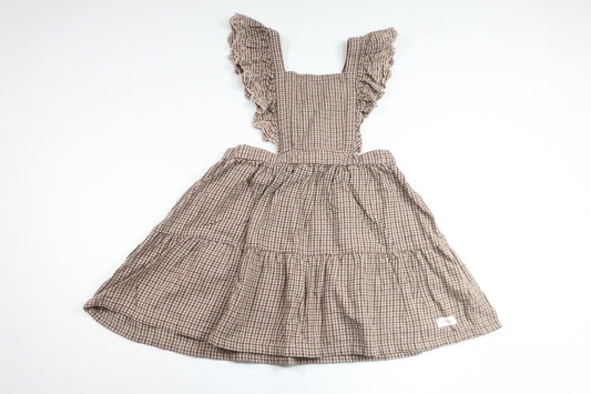 Rutig hängselklänning från Newbie - Storlek 116 - Brun