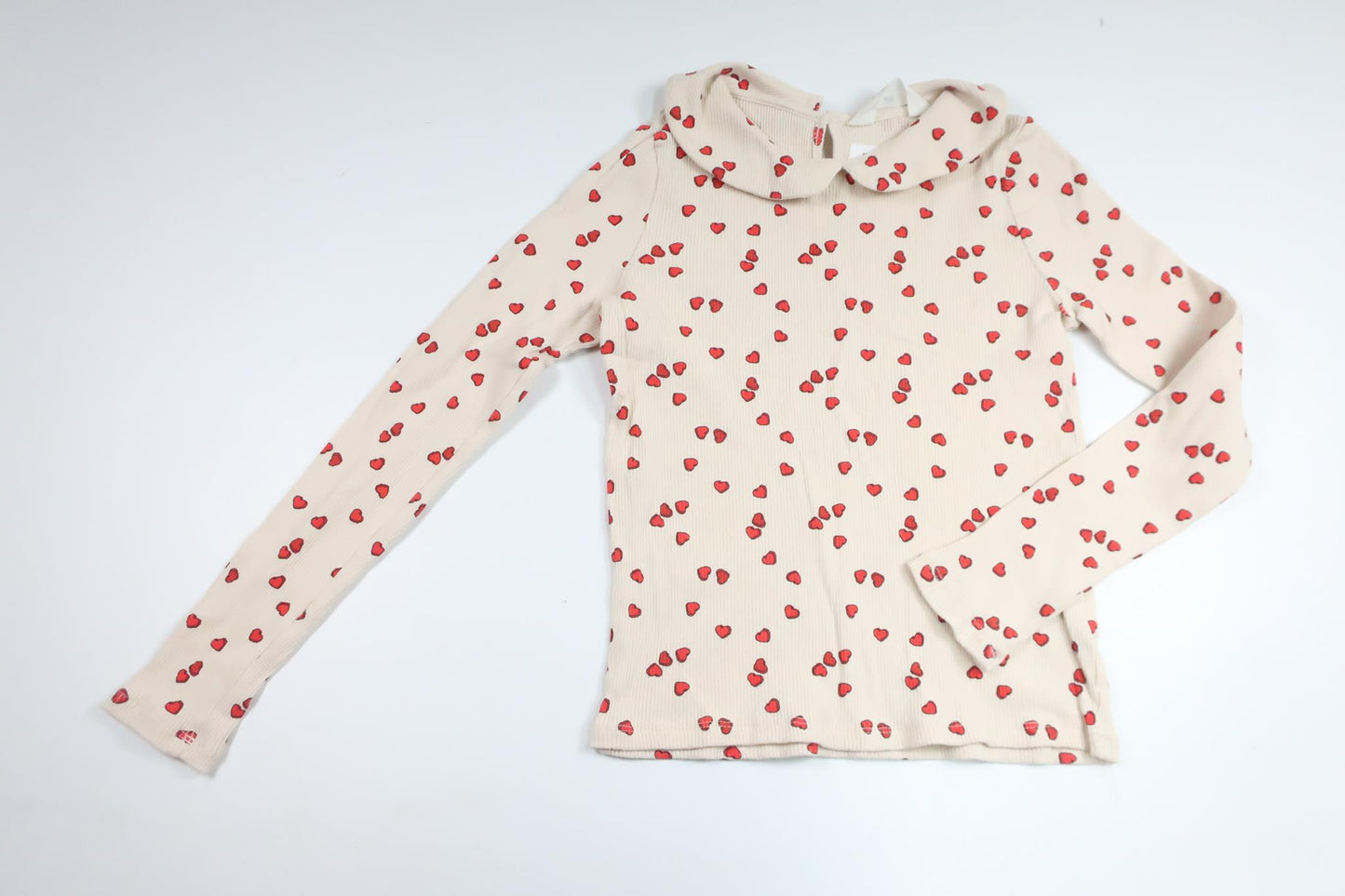 Ribbad tröja med hjärtan från H&M - Storlek 128/134 - Benvit