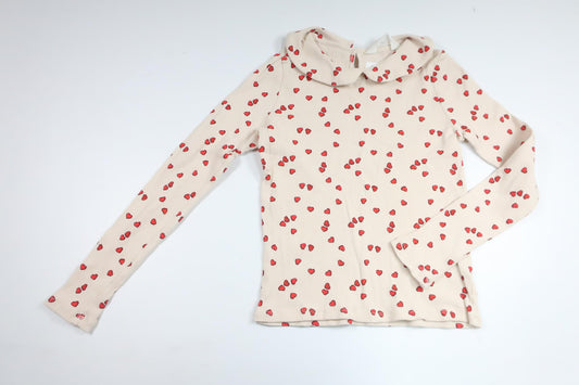Ribbad tröja med hjärtan från H&M - Storlek 128/134 - Benvit
