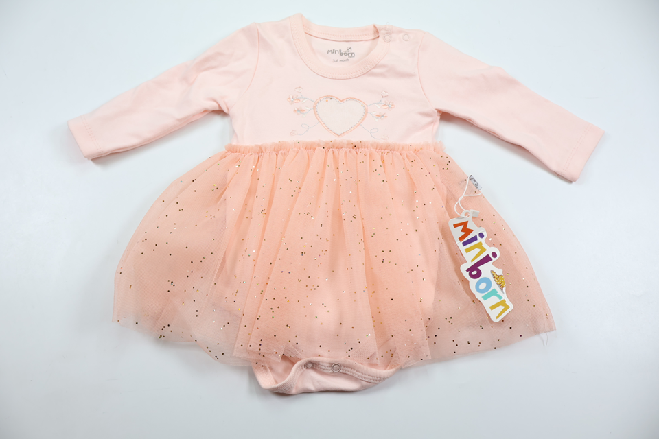 Klänning med inbyggd body från Miniborn Baby - Storlek 62/68 - Rosa