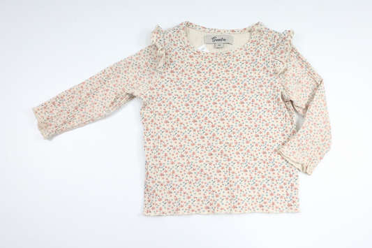 Blommig ribbad tröja från Sweetie - Storlek 80 - Beige
