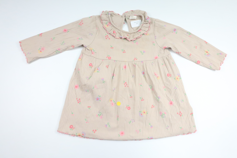 Ribbad blommig klänning från H&M - Storlek 80 - Beige