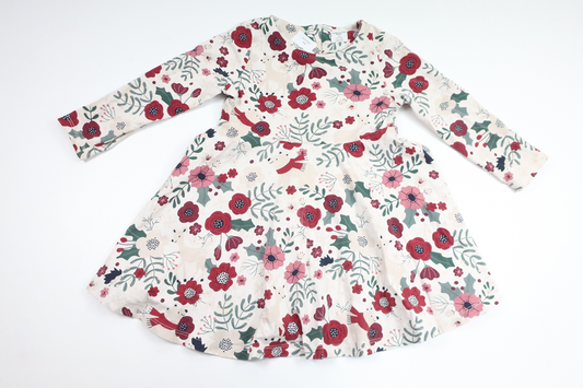 Blommig snurrklänning från Polarn o. Pyret - Storlek 98 - Benvit