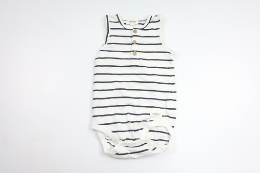 Randig linnebody från Newbie - Storlek 74 - Vit