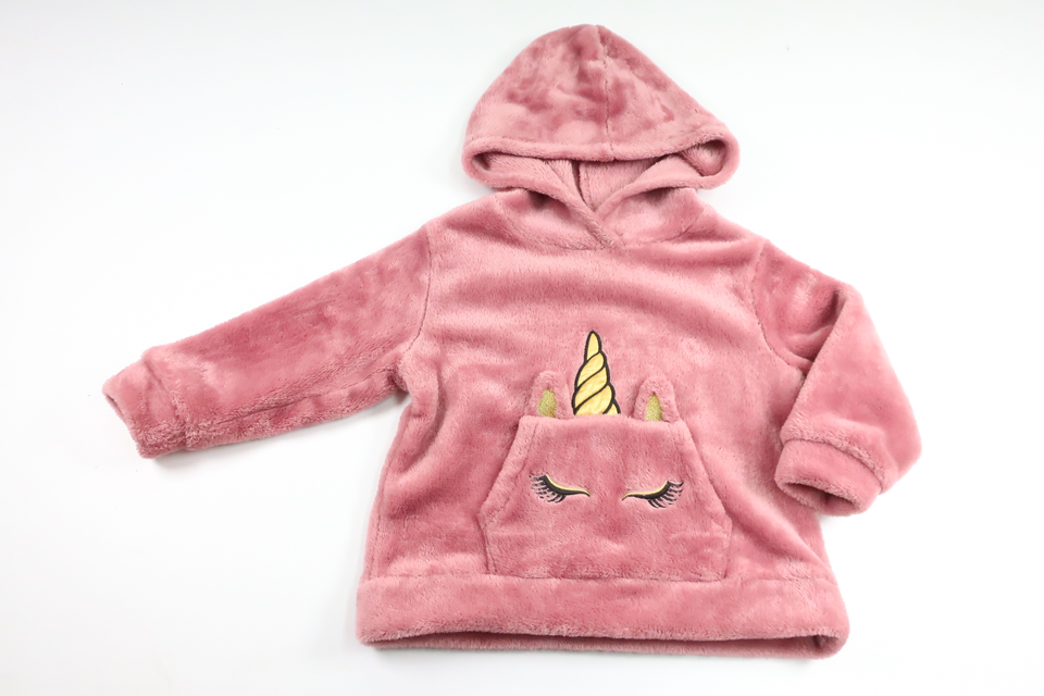 Huvtröja med enhörning i fleece från Uniq Mini - Storlek 92 - Rosa