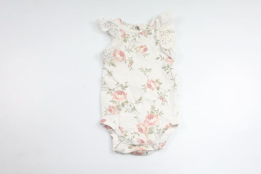Blommig linnebody från Newbie - Storlek 68 - Vit