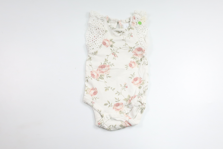 Blommig linnebody från Newbie - Storlek 62 - Vit