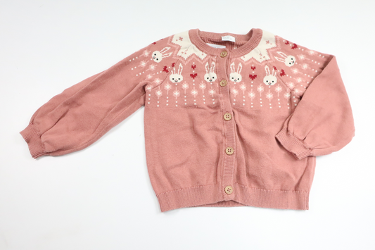 Stickad kofta med kaniner från Lindex - Storlek 92 - Rosa
