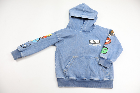 Huvtröja med Marvel från H&M - Storlek 98/104 - Denim