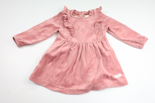 Klänning med volang i fleece från Newbie - Storlek 80 - Rosa