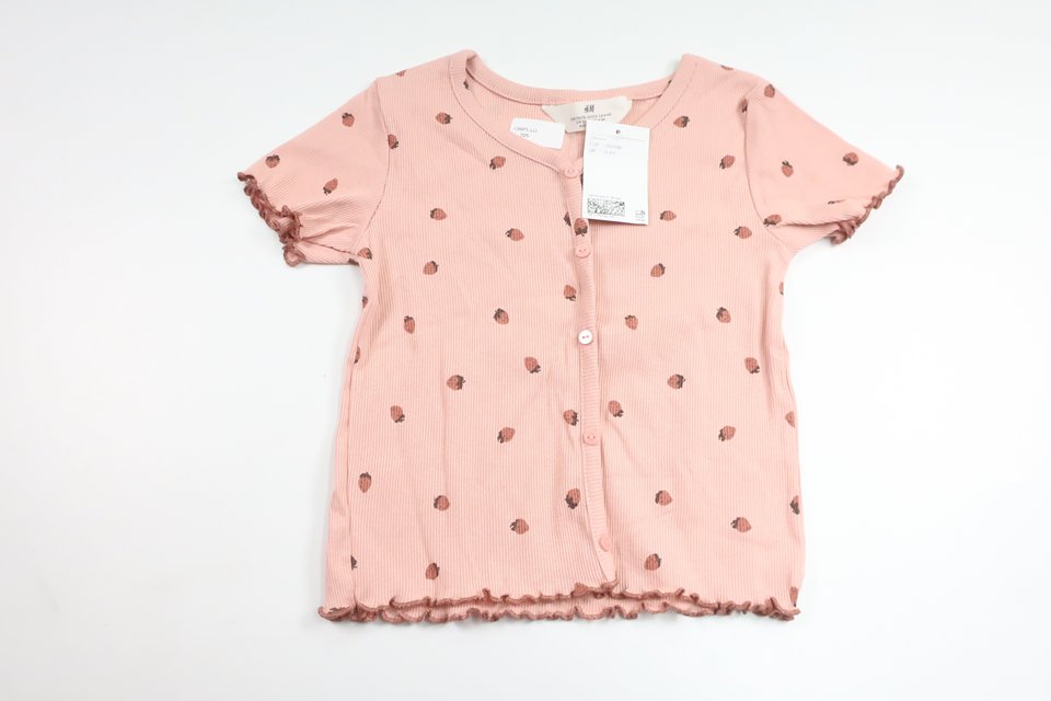 Ribbad tröja med jordgubbar från H&M - Storlek 110/116 - Rosa
