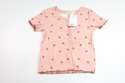 Ribbad tröja med jordgubbar från H&M - Storlek 110/116 - Rosa