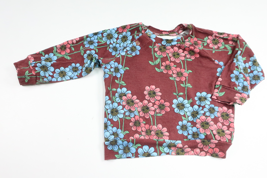 Blommig tröja från Mini Rodini - Storlek 68/74 - Vinröd