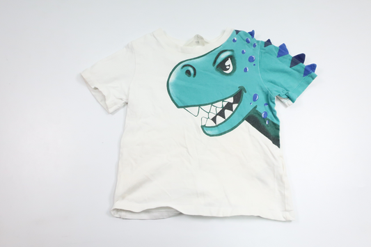 T-shirt med dinosaurie från H&M - Storlek 92 - Vit