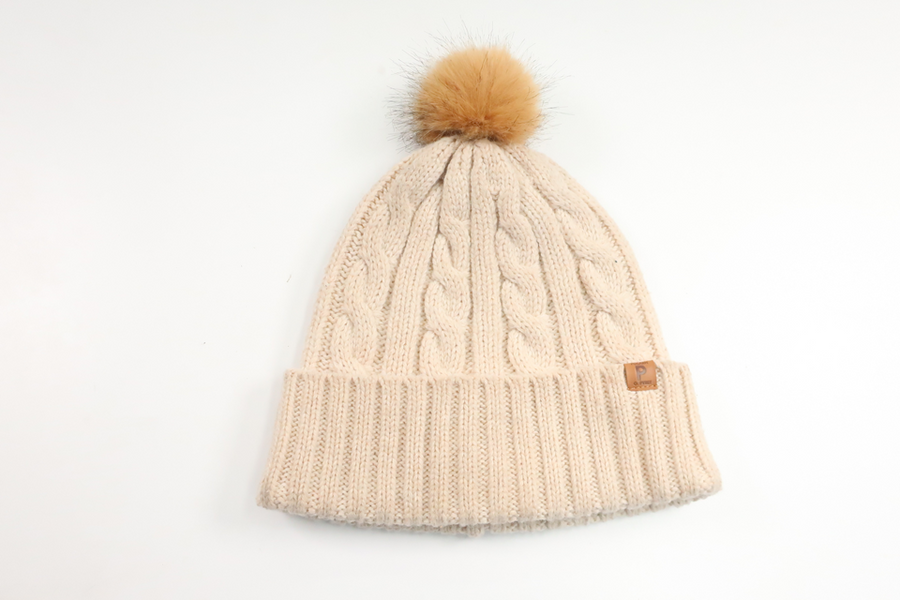 Mössa i ullmix med tofs från Polarn o. Pyret - Storlek 52/54 - Beige