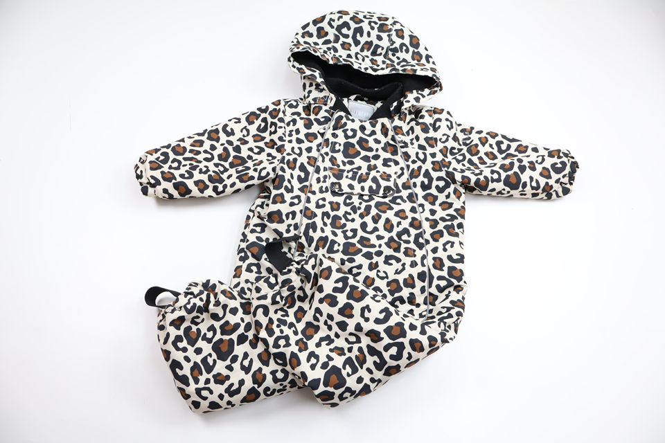 Fleecefodrad leopardmönstrad overall från Ministars - Storlek 80 - Benvit