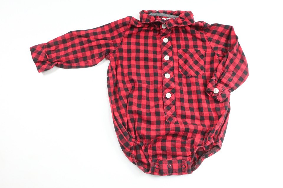 Rutig skjortbody från My Wear Baby - Storlek 80 - Röd